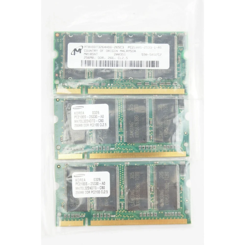 Samsung Micron‎ 3x 256MB PC2100S DDR 266MHz Laptop RAM SO-DIMM Lot EUC